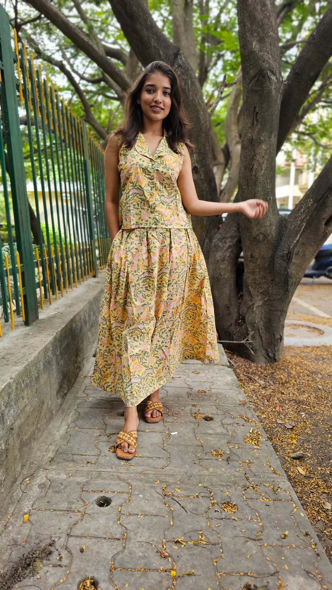 Yellow Floral Flare Skirt Set