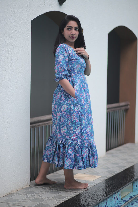 Blue Floral Wrap Dress
