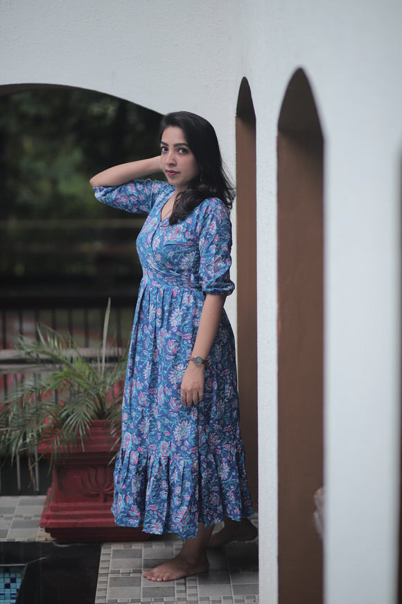 Blue Floral Wrap Dress