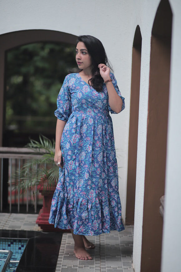 Blue Floral Wrap Dress