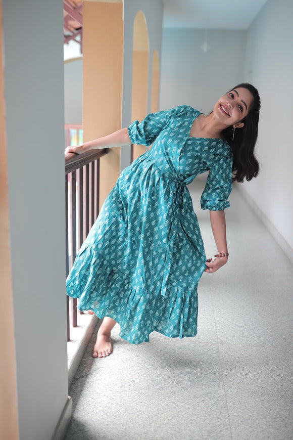 Deep Green floral Wrap Dress