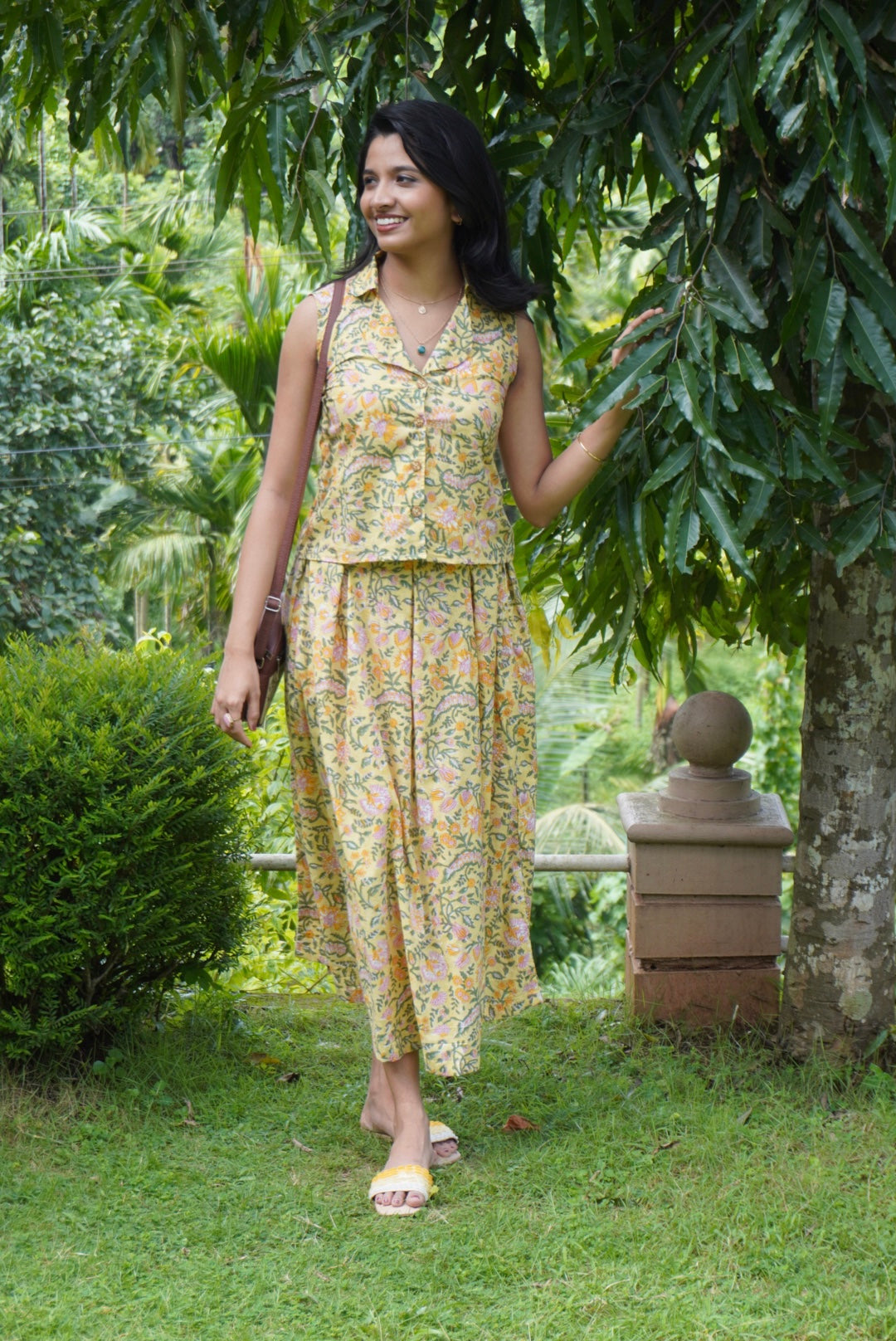 Yellow Floral Flare Skirt Set