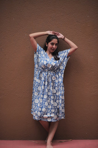Blue with white flowers 3/4th kaftan