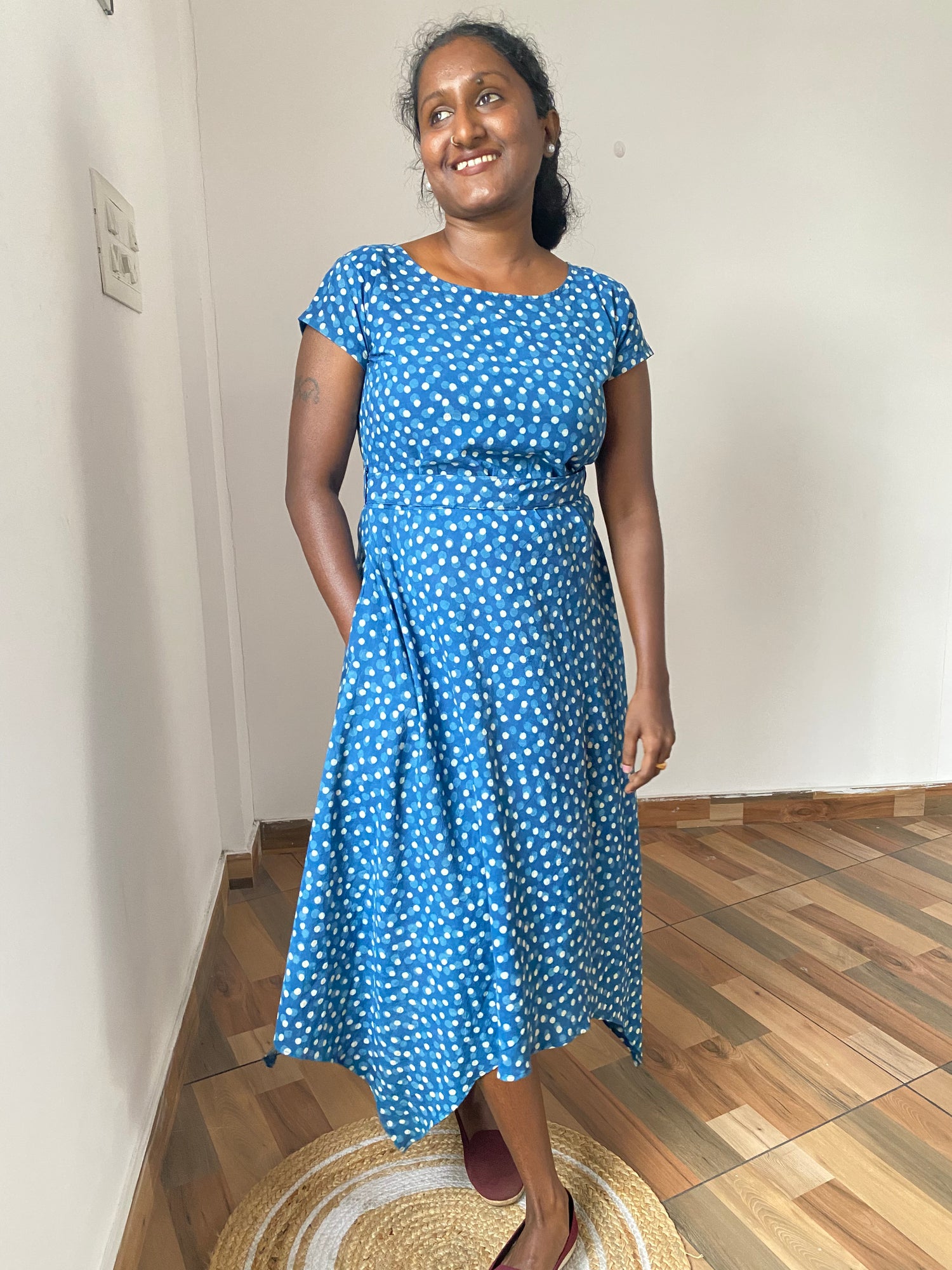 Asymmetrical polka dot dress