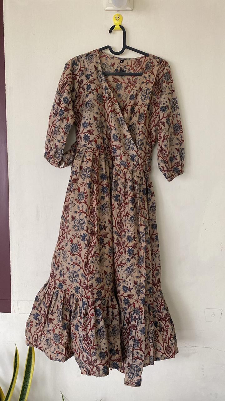 Brown floral wrap dress